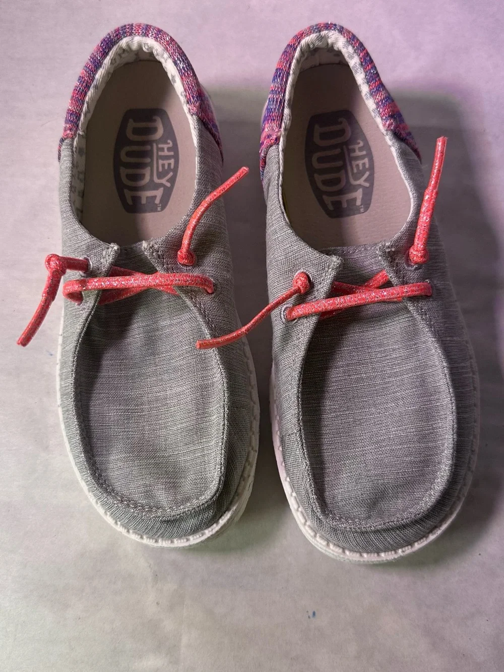 Hey Dude Kids Grey Canvas Moccasins with Pink Accents